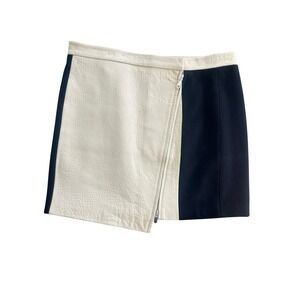 Rebecca Minkoff Lambskin Leather Wool Asymmetrical Cream Skirt 10 Moto Indie